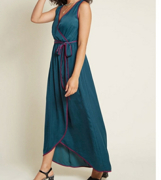 Modcloth Dresses & Skirts - MODCLOTH FAUX WRAP GATHERED V NECK MAXI DRESS